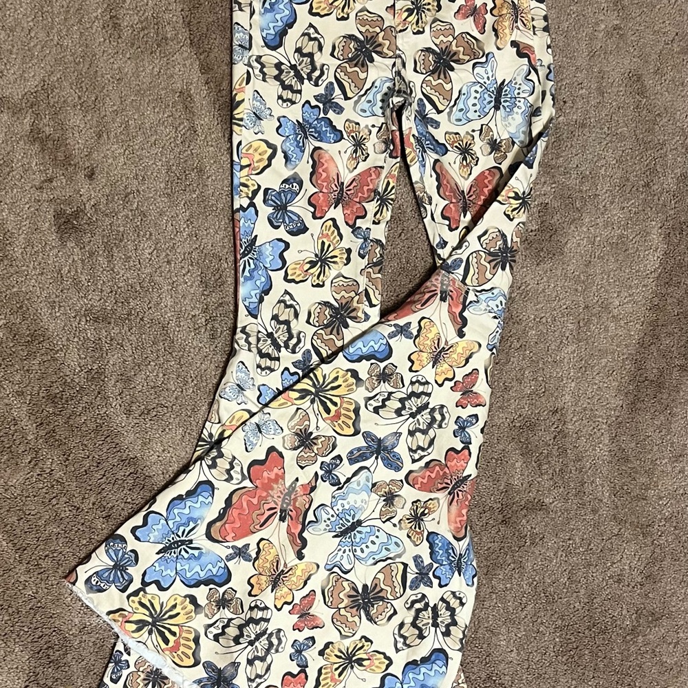 Free People Multicolor Butterfly Print Flare Jeans